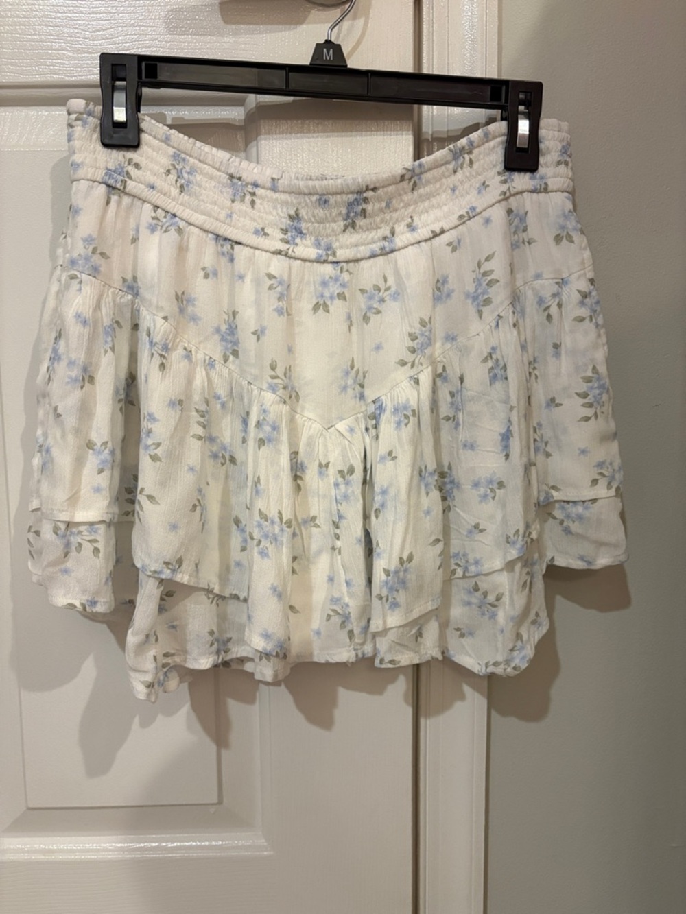 Hollister White Mini Skirt with Light Blue Floral Print